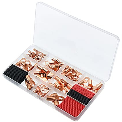 GFFG 120 Stück Kabelschuhe Set mit Ringkabelschuhe Batteriekabelschuhe Kupfer Ringkabelschuhe, Steckverbinder mit Schrumpfschlauch für Crimpen Elektrischen Drähten, Steckverbindern Kabelschuhen
