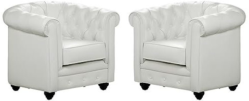 Vente-unique-Poltrone CHESTERFIELD in similpelle Bianche - Lotto di 2