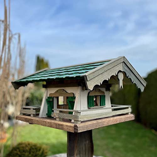 DARLUX Rechteckiges Vogel Futter Haus XL Futterstelle aus Holz Vogelhaus Grün 40 x 37 x 25 cm (LxBxH)
