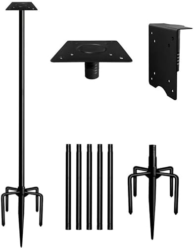 Sungaryard 238 cm kraftig fågelholksstångmonteringssats med frostad, fågelmatarstolssats med 5 spetsar bas och 2 tallrikar, för utomhusbruk, gård, trädgård, svart (fågelholk ingår inte)