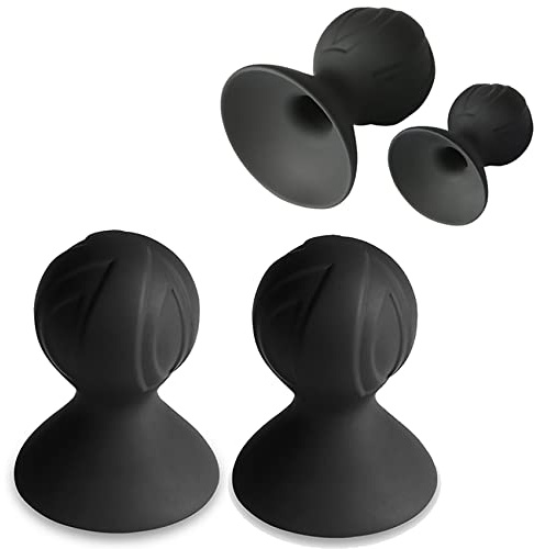 ScreaAss 2 Stücke Silikon Vakuum Nippelsauger Sex Brustsauger Pumpe Klein/Groß Brustwarzensauger Für Frauen, Brust Massagegerät Nippel Saugnapf Brustpumpe Masturbation Sexspielzeug,Schwarz,L/Set