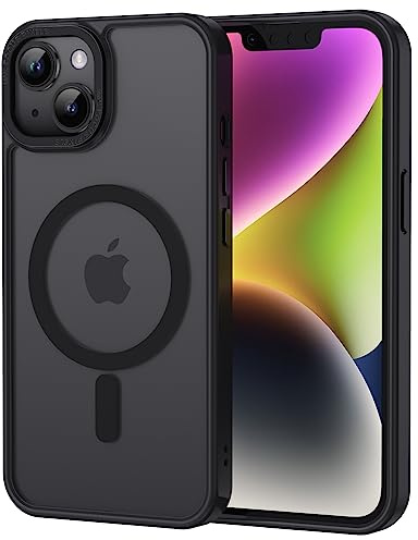 XTCASE Funda Magnética para iPhone 14 [Compatible con Magsafe], Carcasa Translúcido Mate Trasera Resistente a arañazos TPU Parachoques Antigolpes Ultra Fino Caso,Negro