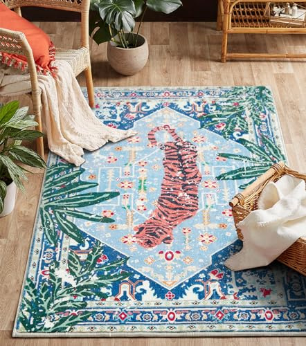 Aldopein Vintage-Teppiche im Boho-Stil, abstrakt, tropisch, Dschungel, Leopardenmuster, 10 x 15 cm, Akzente, orientalischer Teppich für Schlafzimmer, Küche, Esszimmer, Wohnzimmer, modern,