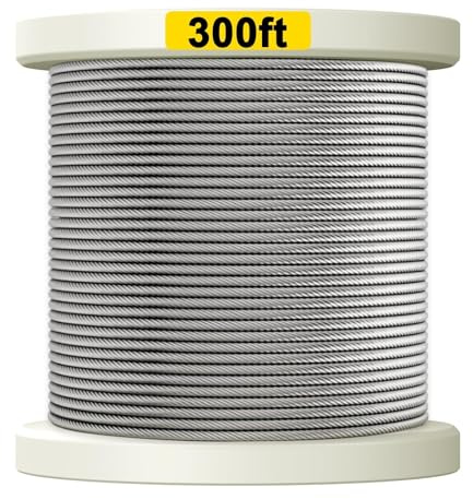 TooTaci 5mm Câble en Acier Inoxydable T316, 90M/5mm Câbles Métalliques (7×19 brins) de Aualité Marine– Kit de Garde-Corps Cable 5mm pour Balcons et Escaliers