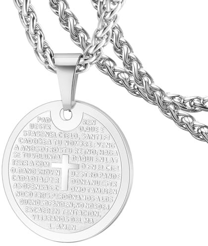 DXIUORF Bibel Verse Kreuz Halskette für Männer Frauen, Edelstahl Stahl Runde Anhänger mit 22 Zoll Kette, Religionen Bibel Verse Halskette Geschenke