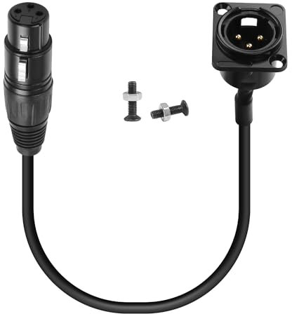 QIANRENON XLR Connector Gold Plated 3Pin Male to Female Fixed Mount Cable Adapter - 35cm/13.8in, for Mixer, Stage Lighting