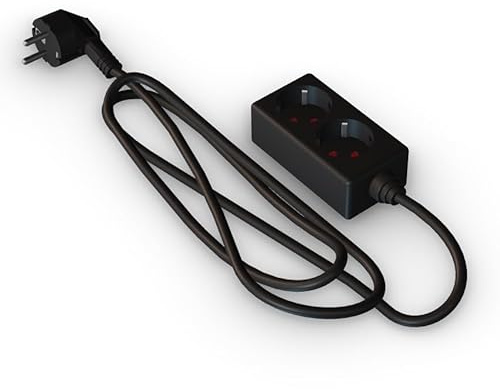 Regleta de 2 vías sin Interruptor, 3 m, 3G, 1,5 mm², Negra – Ideal para conectar múltiples Dispositivos eléctricos.