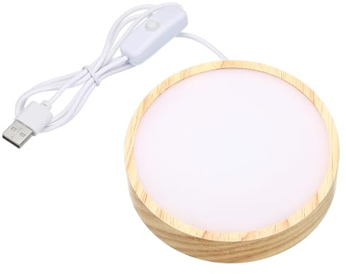 PATIKIL 4 Inch Wooden LED Light Base, 2pcs Wood Light Display Base Stand Lighting with Switch for 3D Crystal Glass Aroma Stone Art, Warm White Light Color