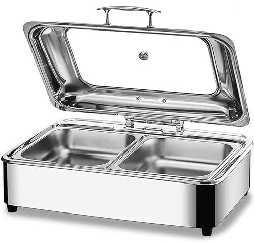 Chafing Dish Eléctrico, 9L Calentador de Buffet in Acero Inoxidable con Tapa Visible, Calentador de Comida Profesional para Buffet y Fiesta, Temperatura Regulable (0-85℃)(Size:GN1/2)