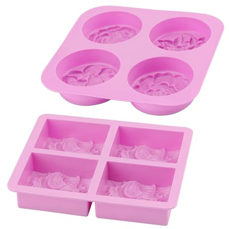 2 Stück Seifenformen Silikon Runde Silikonform Seife Silikonform Blumen Rechteck Runde Silikon Form mit 4 Verschiedenen Blumenformen für Seife Schokolade Kuchen Seifenherstellung