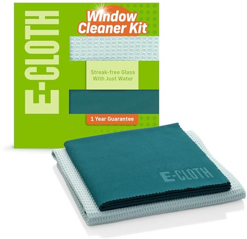 E-Cloth Window Cleaner Kit - Window and Glass Cleaning Cloth, Streak-free Windows with just Water, Microfiber Towel Cleaning Kit for Windows, Car Windscreen, Mirrors - Green