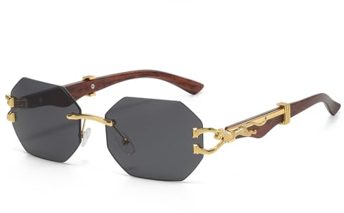 Laurinny Retro Randlose Sonnenbrille Damen Herren Durchsichtige Linse Rechteckig Rahmenlose Sonnenbrille Polygon Square Rimless Sunglasses