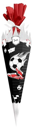 itenga Bastelschultüte Fussball - SCHULTÜTEN Bastelset FUSSBALL ROT WEISS 68cm - 3D Wellpappe - für Fussball Fans in den Farben deines Lieblingsvereins (Schultüte schwarz)