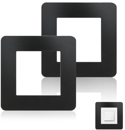 2Pcs Light Switch Finger Plates, Matt Black Light Switch Surround 3.38 Inch Square Shape Acrylic Single Light Switch Covers Simple Wall Socket Stickers for Home Decoration, 2Pcs