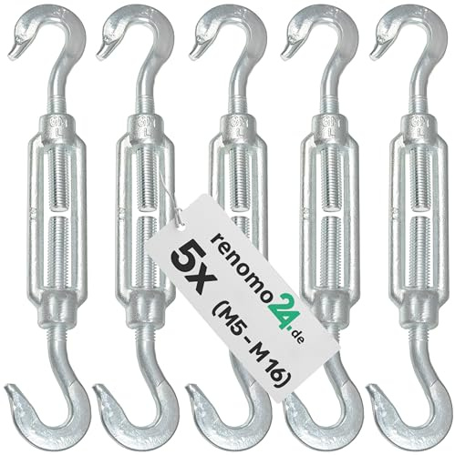 Renomo24-5x Spannschloss M8 Haken-Haken aus Stahl galvanisch verzinkt nach PN-EN 1993-1-11