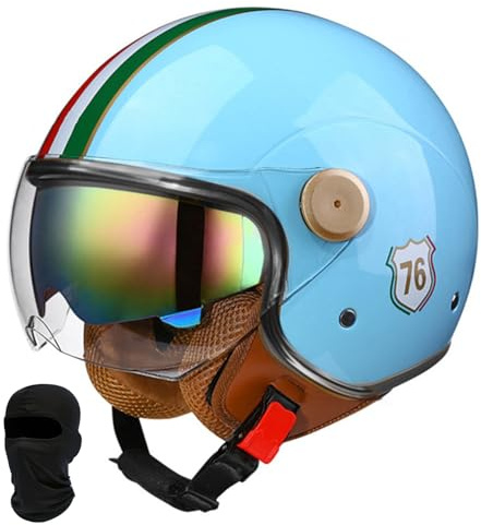 Beyswage 3/4 Scooter Helmet, Retro Motorcycle Helmet, Jet Helmet with Double Glasses, Comfort Lining, Chopper Helmet with ECE Approval, Motorcycle Helmet, Half Shell for Adults, Men, Women, Vintage