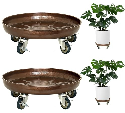 Parsagi Plant Saucer 13 Rolling Plant Caddy Rolling Plant Stand with Wheels – Heavy Duty Metal, Locking, Sturdy, Rust-Resistant Finish, and Easy to Move, 350 lb Capacity, 2 Pack