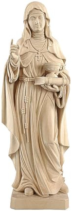 Holyart Naturliga trästatyer och figurer: Saint Hildegard med vas målad i naturligt lönnträ i Valgardena, 20 cm (7,88 tum)