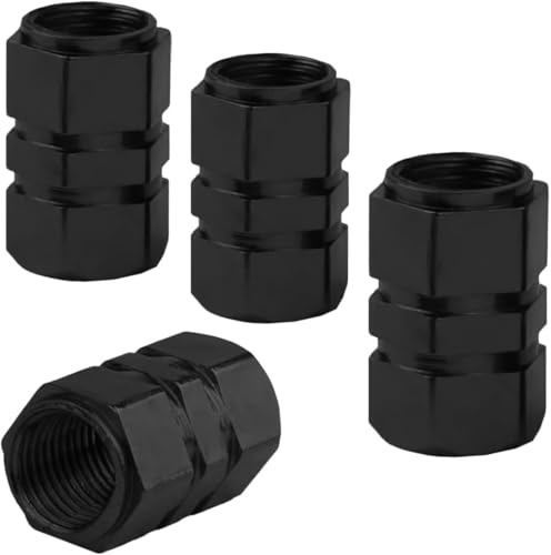 AUTOZOCO Tapones de Aluminio para Válvula de Neumático, Tapones Decorativos Válvula Neumático, Tapones de Aluminio para Válvula de Aire, Longitud de16 mm, Color Negro. 4 Unidades