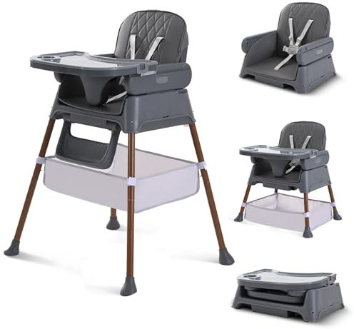 Hochstuhl Baby, Verstellbare Umwandelbare 3 in 1 Kinderhochstuhl, Tragbare Kompakte Baby Kleinkind Fütterung Stuhl Reise Hochstuhl Booster für Kleinkind, von 6 Monaten bis 3 Jahren (dunkelgrau)