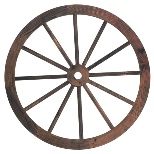 Warmhm Wooden Wagon Wheel Wall Decor Vintage Wheel Decorative Hanging Wall Art Rustic Home Ornament with Lanyard for Living Room Study Office Garden