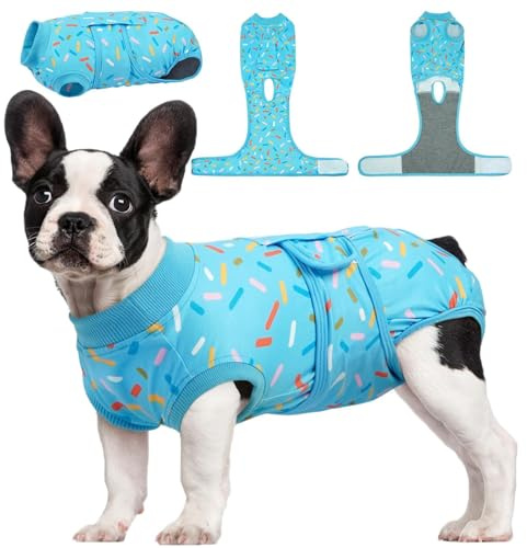 Kuoser Recovery Suit for Dogs, Dog Surgery Suit for Neutering, Breathable Recovery Onesie, Post-Op Protective Vest for Wound, Bodysuit for Abdominal Wounds Skin Disease, BlueRibbon S