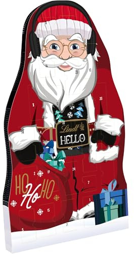 Lindt Schokolade | HELLO Santa Adventskalender | 244g | köstliche HELLO Überraschungen hinter 24 Türchen im großen Weihnachtsmann Design | Schokolade für die Adventszeit