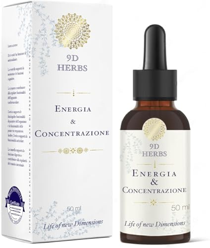 Integratore Energia e Concentrazione Liquido 50ml | Magnesio e Estratti Naturali | Contro Stanchezza Fisica e Mentale | 100% Gocce Naturali | 9D HERBS