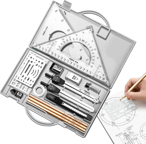 Set di geometria per studenti, bussola,Set di strumenti di precisione della geometria 16x | Strumenti di redazione con forniture per disegni di box di stoccaggio per artisti studenti insegnanti archit
