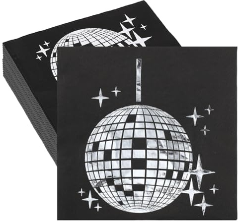 40 Stück Disco Deko Servietten Schwarz-33x33cm Einweggeschirr, 70er 80er 90er Geburtstagsdeko, Partydekoration, Discokugel Deko, Etc. Verwendet Werden