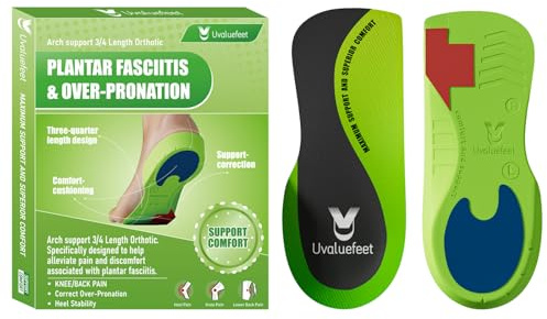 3/4 Length Orthotic Insoles for Plantar Fasciitis, Flat Feet, Overpronation, Achilles Tendonitis,Dual-Cushioning Pads Design for Heel Pain Relief,Medium High Arch Support Insoles for Women & Men-S