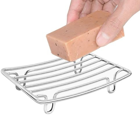 Kustimantu - Jabonera para ducha, soporte autodrenante para jabón, escurridor de esponja de acero inoxidable para cocina, viajes, baño, autocaravana, dormitorio y apartamento