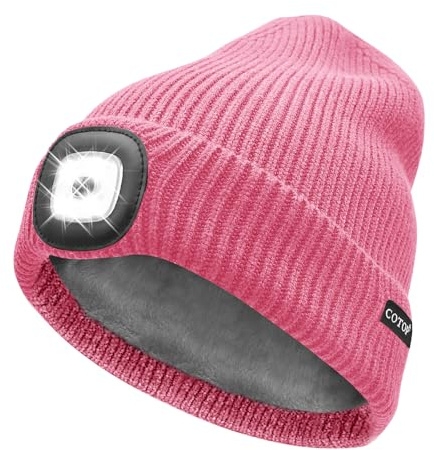 COTOP Mütze mit Licht, Warm Strickmütze mit Fleece, Männer Geschenke Winter, Weich Beanie mit Stirnlampen für Joggen, Wandern, Laufen, Radfahren