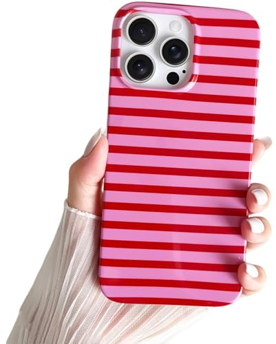 SmoBea Kompatibel mit iPhone 15 Pro Hülle, Süßes horizontal Striped Handyhülle, weiches, schlankes, stoßfestes TPU-Telefoncover für Frauen und Mädchen, schön und stilvoll,Red