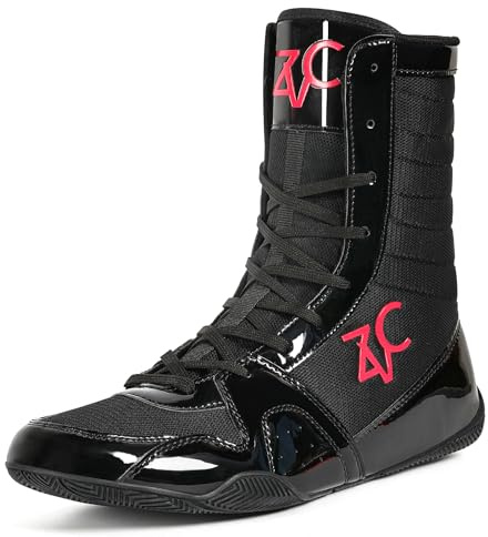 ZVC Wrestling Shoes Men High Top Boxing Shoes for Fighting Shoes Powerlifting Bodybuilding Boots Footwear Black