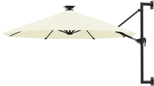 Frdhee Tenda da sole per balcone, terrazza, ombrellone da parete con LED, 300 cm, colore bianco sabbia per spiaggia e giardino