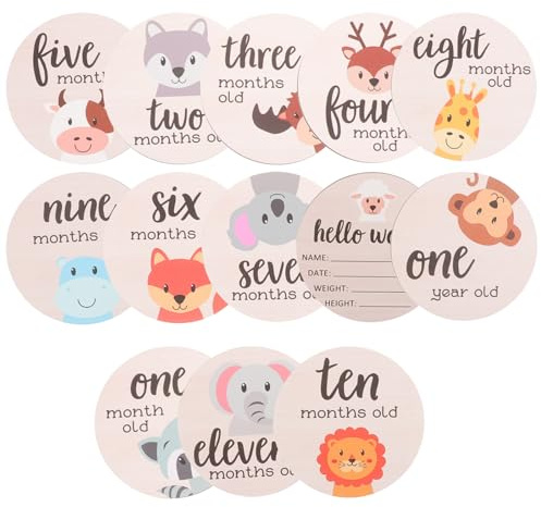 WATIIFUFU Cartes Étapes Mensuelles 1 Set pour Bébé en Bois Rond de Disques Gravés pour Suivre la Croissance, Accessoires Photo pour Baby Shower et Nouveaux Parents