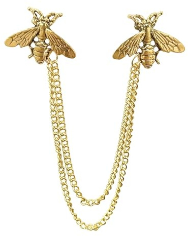 Vintage Honigbiene Brosche für Damen Herren, Silber/Gold-Ton Legierung mit hängender Kette Quaste - Tier Insekt Anstecknadel für Hut Tasche Anzug Krawatte Urlaub Party Trendy Schmuck Geschenk