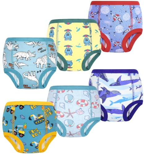 MOEMOE BABY Boys Potty Training Pants Lightly Absorbent Reusable Training Underwear for Toddlers,Blue Shark,6 Pack,2 Years