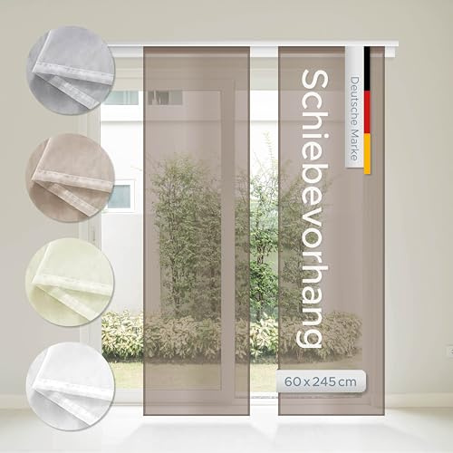 Rapid Teck Schiebegardine transparent - lichtdurchlässiger Flächenvorhang | Schiebevorhang mit Klettband & Paneelwagen & Beschwerung als Raumteiler & Fensterdeko - Coffee Transparent - 60cm x 245cm
