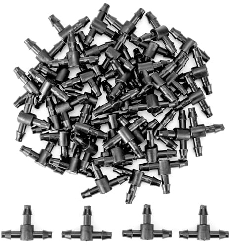 Pxyelec 50pcs Tee Connectors Irrigation System Kit, Garden Misting Plastic Atomizing Sprinkler Tee Connector Bulkheads(Inner: 4mm / Outside: 7mm)