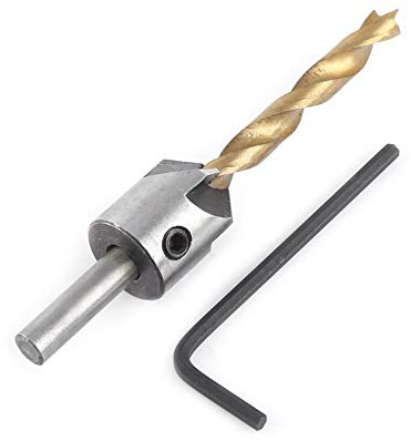Punta Trapano in Acciaio al Carbonio con Svasatore in Acciaio 45#, Alesatore Carpenteria con L Chiave Esagonale per Lavorazione Legno(5mm)