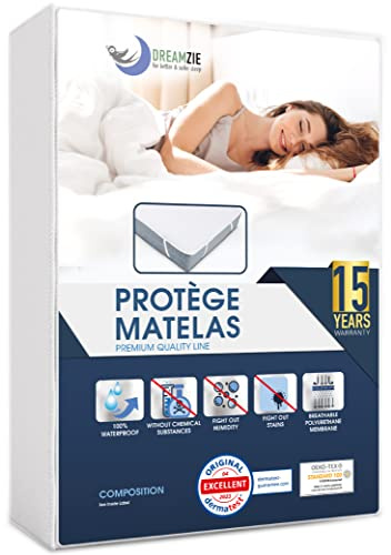 Dreamzie - Protector de colchón (150 x 190 cm, Impermeable, Certificado Öko-Tex, Transpirable)
