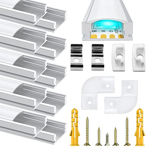 Chesbung LED Profil für Led Streifen/Stripes/Stripe/Strip, 6X1m U Form Strip Aluminium Kanal Aluprofil, Leiste Streifen Diffusor with Milchig Weißer Abdeckung, Montageclips und 45 Grad Eckverbindern