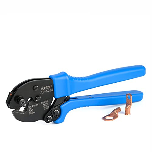 iCrimp AP-50BI Battery Cable Ring Terminal Crimper for 8, 6, 4, 2AWG Copper Cable Lugs, Heavy Duty Wire Lugs and Battery Cable Ends