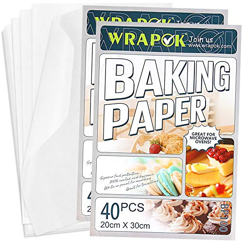 WRAPOK Greaseproof Baking Parchment Paper Sheets Cooking Cake Non-Stick Pre-Cut Pan Liners for Kitchen - 8 x 12 Inch, 80 Count