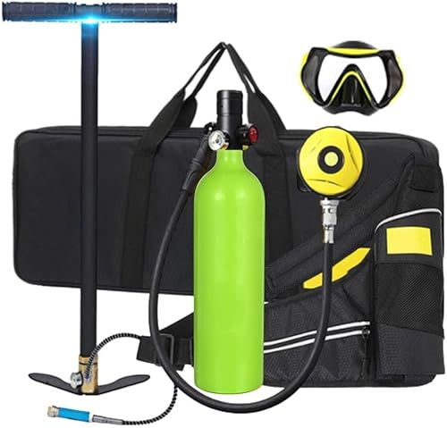 XSGDMN Tauchflasche Sauerstoffflasche Mini Tauchausrüstung Tragbare, Tauchen mit 10-20 Minuten Kapazität Schnorcheln Sauerstofftank Unterwasseratemgerät mit Inflator für Reisen und Tauchen,Grün