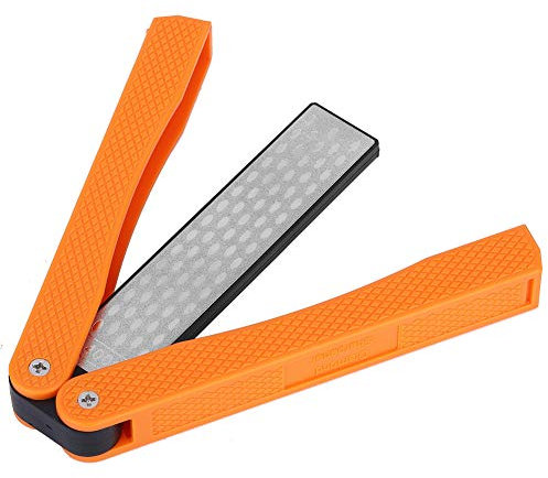 Double Sided Diafold Sharpener, Fine/Coarse Diamond Sharpening Stone, 400/600 Grit Foldable Knife Sharpener Gritstone Whetstone Anti-Slip Handheld (Black)(Orange)