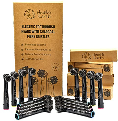 Humble Earth Testine per spazzolino riciclabili con setole al carbone, compatibili con spazzolino elettrico Oral-B (confezione da 16)