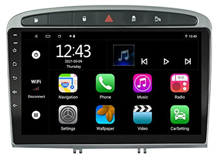 EZoneTronics Android 13 Autoradio pour Peugeot 308/408 2010-2016 avec Carplay Android Auto sans Fil Écran Tactile 9 Pouces Navigation GPS Bluetooth USB WiFi SWC MirrorLink AM/FM/RDS Radio 2G+ 32G